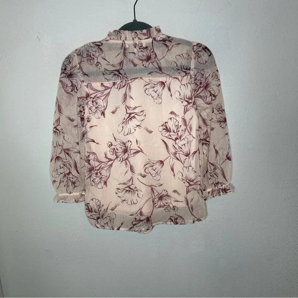 Monteau Semi Sheer Floral Shimmer Blouse Size Small - Picture 2 of 6